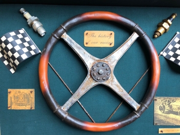 Motorracing Bugatti Mercedes Show-Diorama 1975 "The history of car racing" Motorracing-History wood (9778)